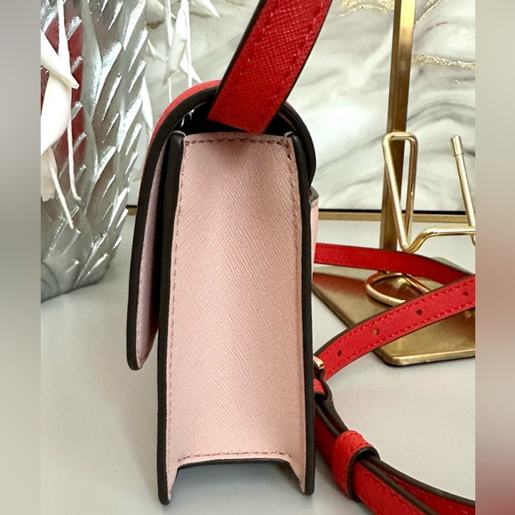 Like New Tory Burch EMERSON COLOR BLOCK MINI in BRIGHT SAMBA /PINK QUARTZ - Picture 8 of 12